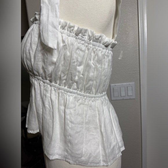 Faithful The Brand Camille Elegant White Linen Ruffle Strap Tank Top. Cropped - Picture 12 of 16